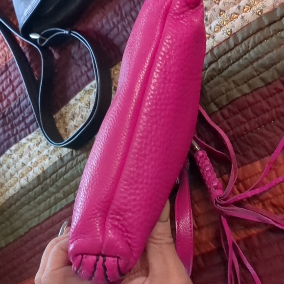 DANIER* Genuine leather hot pink crossbody bag front pouch zip top 2comp - Picture 16 of 17